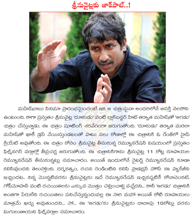 srinu vaitla,remuneration,aagadu movie,10 crores above,srinu vaitla jockpot,director srinu vaitla  srinu vaitla, remuneration, aagadu movie, 10 crores above, srinu vaitla jockpot, director srinu vaitla